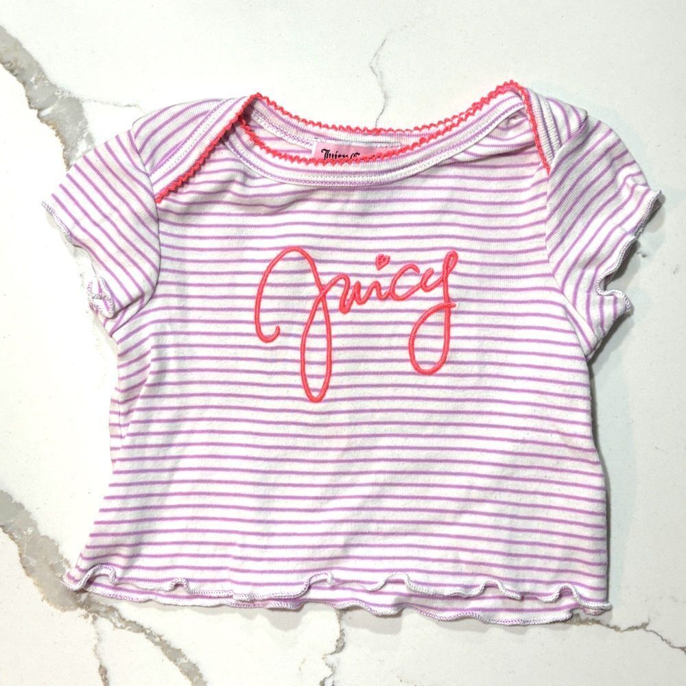 Juicy Couture | Girls White Purple Stripes T-Shirt Tee 3-6M